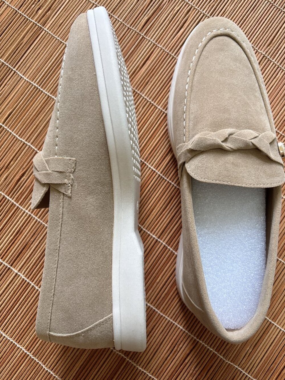 Beige Suede Braided Loafers – US 7.5 / EU 37.5